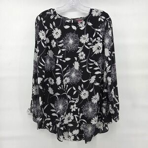 Vince Camuto Top Small Black Floral Slit‎ Sleeve Office Work Blouse